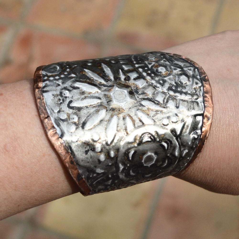 Floral Steampunk Solid Copper Silver Wide Bracer Embossed Gladiator Spartan Gift